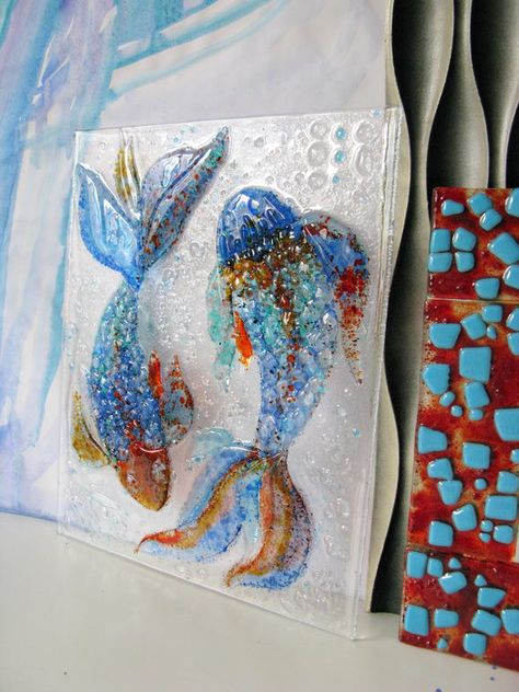 Frit Painting, Broken Glass Crafts, Fused Glass Panel, Fused Glass Wall Art, Original Wall Decor, Fused Glass Plates, Glass Fusion Ideas, Fused Glass Artwork, Mosaic Art Projects