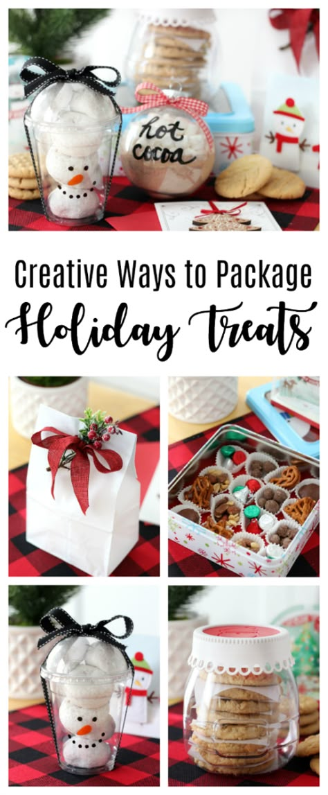 Creative and easy ways to package holiday treats this year! Think outside the paper plate and see how easy it is to add a bit of holiday flare. How To Package Christmas Candy, How To Package Christmas Treats, Christmas Treats For Gifts Packaging, Packaging Christmas Treats, Cute Ways To Package Cookies, How To Package Christmas Cookies, Christmas Treat Packaging Ideas, Holiday Treat Box Ideas, Package Christmas Treats