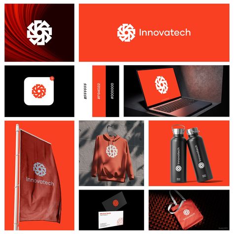 Innovatech®️ Tech Brand Logo Design with Identity :: Behance Tech Brand Identity Design, Graphic Design Portfolio Ideas Projects, Tech Brand Identity, Tech Graphic Design, Stone Branding, Infinite Logo, Tech Logo Design, Communication Engineering, Roofing Logo