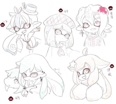 Tentacle hair designs for inklings and octolings Splatoon Hair Styles, How To Draw Inklings And Octolings, Tentacle Hair Drawing, Splatoon Body Reference, How To Draw Inklings, Tentacle Hair Character Art, Inkling Hair, Fuzzy Octoling, Octoling Hair