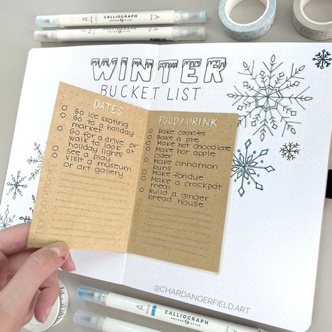 Hi! I'm a huge fan of seasonal bucket lists, especially in the winter when there’s so much holiday stuff to do! Today I’m going to show you how to set up a super cute winter bucket list for your bullet journal, but you can change out the winter doodles for any other season. This winter bullet journal spread will help y Winter Habit Tracker, Christmas Bujo Ideas, Journal Set Up, Winter Journal Ideas, Winter Bucket List Journal, Preppy Journal, Bullet Journal Gift List, Winter Bucket List Bullet Journal, Holiday Bullet Journal