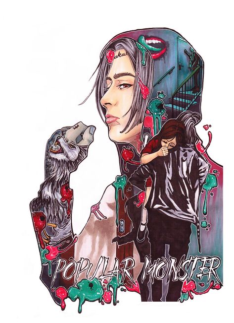 Drawing from me. popular monster Popular Monster, Reverse Coloring, Cat Pokemon, Alternative Artists, Mice And Men, Ronnie Radke, Halestorm, Werewolf Art, Kellin Quinn