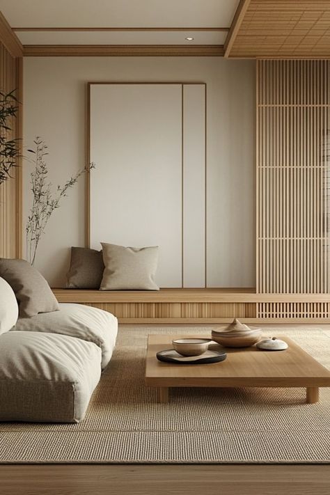 Japandi style combines the clean, simple elegance of Japanese interiors with the functionality and warmth of Scandinavian design. The focus is on neutral color palettes, natural materials, and a balance between form and function. Japandi Wedding Style, Japandi Interiors Small Apartment, Modern Japandi Living Room, Japandi Interiors Moodboard, Interior Design Japandi, Style Japandi, Japandi Living Room, Japandi Interior Design, Color Knowledge