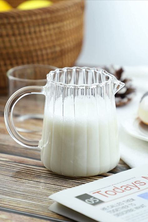 CHOOLD Elegant Wave Shaped Crystal Glass Creamer Coffee Milk Creamer Pitcher/Serving Pitcher/Sauce Pitcher/Milk Creamer Jug for Kitchen 8.5 oz Milk Pitcher, Fluted Glass, Flute Glass, Coffee Milk, Coffee Creamer, Milk Jug, Kitchen Inspirations, Milk Glass, Crystal Glass