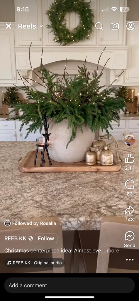 Christmas Decor Island Kitchen, Kitchen Island Christmas Centerpiece, Decor Island Kitchen, Kitchen Island Christmas Decor, Kitchen Island Christmas, Kitchen Island Centerpiece, Island Christmas, Christmas Centerpiece, Island Kitchen