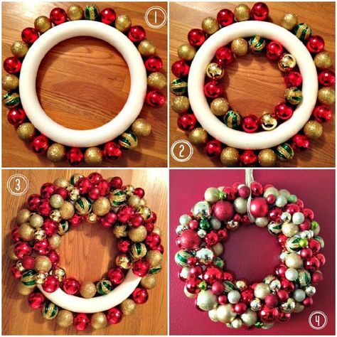 Saw it. Pinned it. Did it: Ornament Wreath - Amy's Balancing Act Diy Christmas Ornament Wreath, Joululahjat Diy, Joulun Aika, Jul Diy, Diy Jul, Diy Christmas Ornaments Easy, Diy Christmas Ornament, Christmas Ornament Wreath, Tutorials Diy