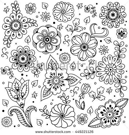 Pattern Doodle, Flower Pattern Drawing, Doodle Flowers, Doodle Art Flowers, Hand Drawn Elements, Mehndi Style, Pola Bordir, Floral Doodle, Doodle Inspiration