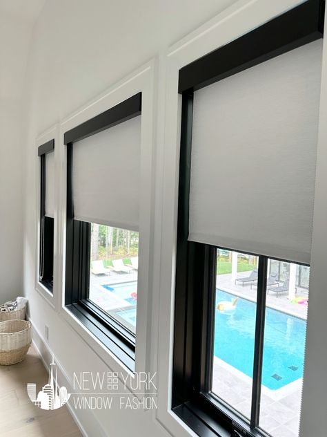 East Hampton Somfy Roller Shades with Black Fascia Ripplefold Draperies, Skylight Shade, Honeycomb Shades, Pillow Slip Covers, Blackout Shades, Pleated Drapes, Aluminum Blinds, Cushion Headboard, White Shades