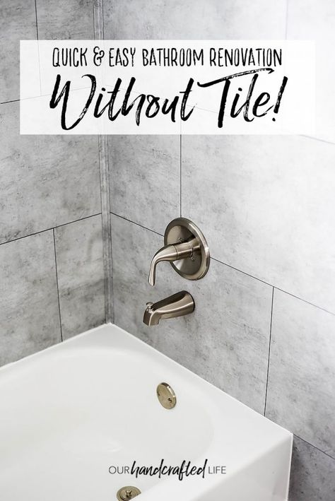 Vinyl Floor Shower Walls, No Tile Bathroom Ideas, Shower Remodel Without Tile, No Tiles Bathroom Walls, Linoleum Shower Walls, Bathroom Remodel No Tile, No Tiles Bathroom, Vinyl Bathroom Wall, Bathroom Tile Alternatives