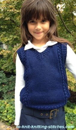 girl or boy vest knitting pattern with cable panels.  Get free pattern today. Knit Vest Pattern Free, Knitting Vest, Vest Pattern Free, Knitting Patterns Boys, Toddler Vest, Toddler Patterns, Kids Knitting Patterns, Boys Cardigans