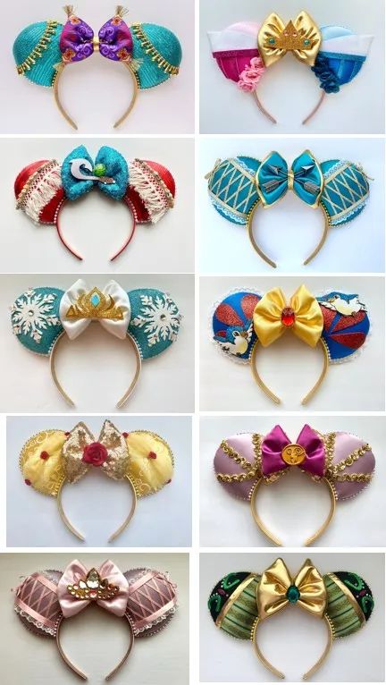 Disney Ears Cruella, Disney Princess Mickey Ears, Mickey Ears Princess, Princess Minnie Ears, Disney Character Ears, Mickey Mouse Ears Ideas, Disneyland Minnie Ears, Princess Disney Ears, Disney Diy Ears