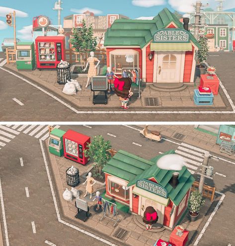 Custom street patterns and sidewalks take over this gorgeous city-themed location for the Able Sisters. And if you want some ideas for your own Animal Crossing Able Sisters building then peep the link attached with lots more ideas😍 Animal Crossing Shop Ideas, Shop Ideas Design, Animal Crossing Able Sisters, The Able Sisters, Able Sisters, Horizon City, Nintendo Switch Animal Crossing, Urban Island, City Island