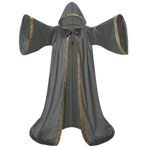 PRICES MAY VARY. ★【Wizard Robe】This Long Hooded Robe with Oversized Sleeves, flowing robe is made from crushed poly-velvet. Its deep hood and oversized bell sleeves are fully lined in satin (the body of the robe is unlined). Gold webbing adorns all sides of the mantle, and strong straps can be adjusted at will hooded cape cloak and the sleeves are gathered slightly onto the shoulders, giving an elegant and full, draped look. ★【Cosplay】The mystic sorcerer full length hooded robe is suitable for a Fancy Wizard Robes, Wizard Robes Aesthetic, Wizard Cape, Mage Robes, Wizard Cloak, Wizard Robe, Wizard Cosplay, Elven Clothing, Wizard Robes