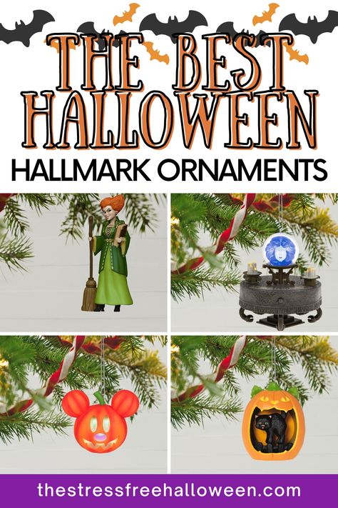 collage with Hocus Pocus ornament, Haunted Mansion ornament, Mickey pumpkin ornament, black cat pumpkin ornament, and text that reads the best Halloween hallmark ornaments Hallmark Halloween, Halloween Ornaments, Hallmark Ornaments, Free Halloween, Fun Designs, Good Time, Halloween Decor, Get Ready, Hallmark