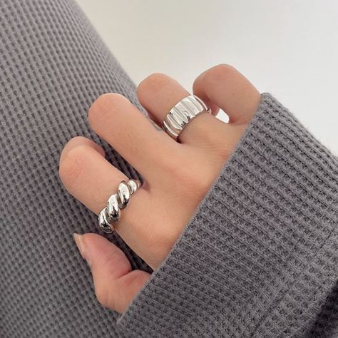 Textured Ring Band, Croissant Ring, Ring Party Jewelry, Star Celestial, Chunky Silver Rings, Abstract Jewelry, Choose Your Style, Textured Ring, Jewelry Lookbook