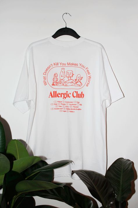 ALLERGIC CLUB Tee on Behance Graphic Shirt Design, Shirt Design Inspiration, Kleidung Diy, Club T Shirt, Graphic Tshirt Design, Tee Shirt Designs, 로고 디자인, Apparel Design, Tee Design