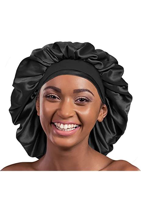 Alnorm Satin Bonnet for Sleeping Double Layer Night Cap with Soft Elastic : Amazon.ca: Beauty & Personal Care Hair Wraps For Sleeping, Black Bonnet, Silk Hair Bonnets, Sleep Hairstyles, Night Hairstyles, Silk Bonnet, Satin Bonnet, Hair Bonnet, Curly Hair Women