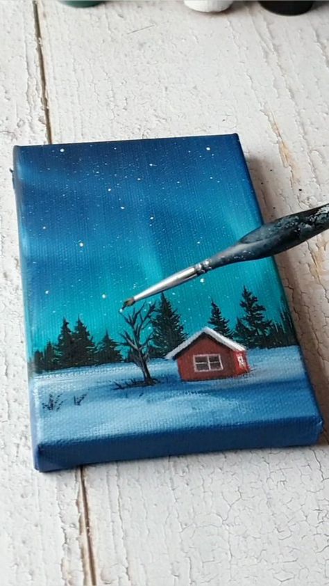 Northern lights lake painting ✨️ Acrylics on A5 size canvas You can watch the full step by step tutorial on my youtube channel… | Instagram Painting On Mini Canvas, Bright Abstract Art, Aurora Sky, Northern Lights Painting, Seascapes Art, Wedding Invitation Background, Lake Painting, Sky Painting, Ocean Painting