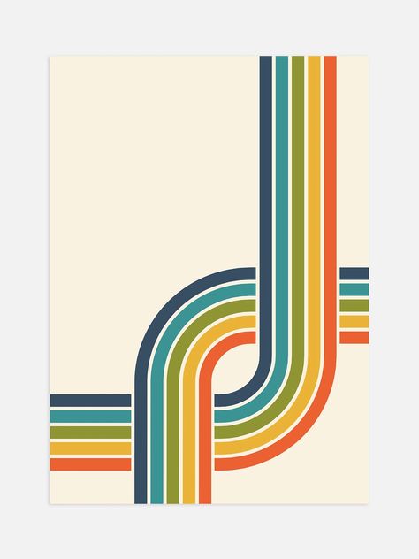 Retro Rainbow Stripes No1 Poster – Luxe Poster Co Funky Branding, Stairwell Accent Wall, Funky Frames, Brand Theme, 1960s Posters, Groovy Aesthetic, Moody Wallpaper, Decorative Screen Panels, Logos Vintage