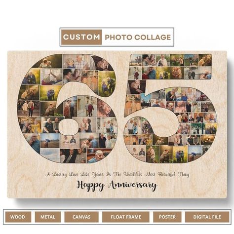 65th Wedding Anniversary Gift For Parents 65 Years Married Anniversary 65th Anniversary Gift For Grandparents - Christmas Gifts Married Anniversary, Photo Collage Ideas, Anniversary Photo Collage, 65th Wedding Anniversary, Wedding Photo Collage, Anniversary Gift For Parents, Grandparents Christmas Gifts, Dance Team Gifts, Family Tree Print