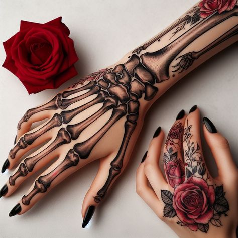 Bone Hand Tattoo, Skeleton Hand Tattoos, Guys With Tattoos, Full Hand Tattoo, Skull Hand Tattoo, Cool Skeleton, Hand Tattoos For Girls, Hand And Finger Tattoos, Pretty Hand Tattoos