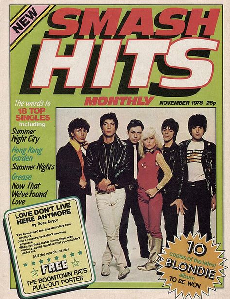 Smash Hits Magazine, The Boomtown Rats, Blondie Poster, Single Summer, Suzi Quatro, 1970s Music, Pop Magazine, Deborah Harry, Blondie Debbie Harry