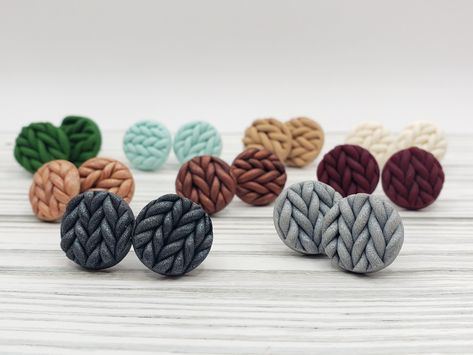 Knit Clay Earrings, Sweater Earrings, Clay Studs, Winter Earrings, Christmas Clay, Polymer Clay Christmas, Earrings Christmas, Christmas Earrings, Pretty Earrings