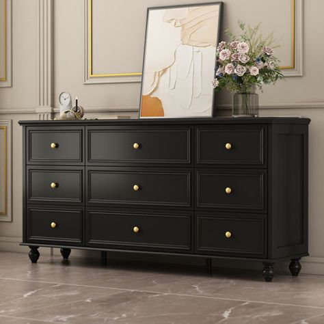 Wildon Home® Dateland 6 Drawer 47" W Double Dresser | Wayfair Tall Bed Frame, Rustic Dresser, Dresser Wood, Black Dressers, Velvet Headboard, 7 Drawer Dresser, 9 Drawer Dresser, Bedroom Furniture Dresser, Double Dresser