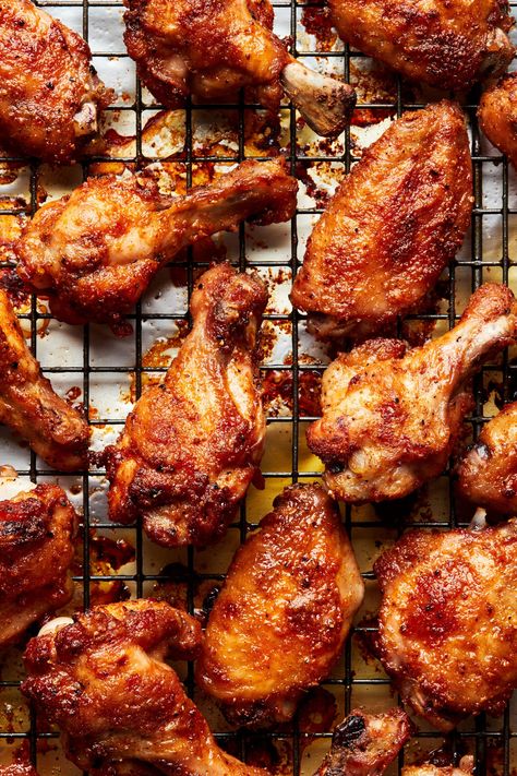 Gently spiced, and perfectly crispy, these baked chicken wings are hard to resist. A quick toss in spices, a brush with butter, and into the oven they go for an easy, hands-off meal. Oven Chicken Wings Crispy, Oven Wings Crispy, Oven Chicken Wings, Baked Chicken Wings Oven, Wings In The Oven, Crispy Baked Chicken Wings, Crispy Oven Baked Chicken, Baked Wings, The Modern Proper