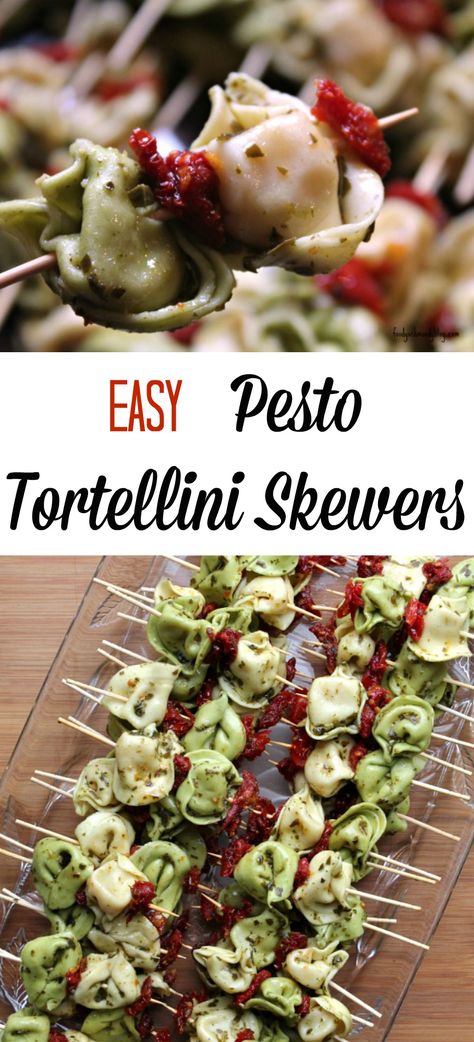 These Easy Pesto Tortellini Skewers are served up room temperature (or cold) making them a great choice for bringing along to potlucks, BBQ's, and brunches. Don't forget the holiday table, these skewers make a great holiday appetizer - think Thanksgiving & Christmas & Easter appetizers. Pizza Skewers, Pesto Tortellini Skewers, Friendsgiving Recipes Appetizers, Tortellini Skewers, Pesto Tortellini, Easter Appetizers, Pesto Pizza, Cold Appetizers, Easy Cheesy