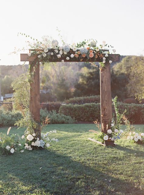 Gorgeous outdoor California wedding ceremony: http://www.stylemepretty.com/california-weddings/fallbrook/2017/02/17/peach-spring-outdoor-wedding/ Photography: Sara Weir - https://www.saraweirphoto.com/ Bouquet Pastel, Wedding Arch Rustic, Outdoor Wedding Photography, Wooden Arch, Spring Outdoor, Outdoor Reception, Outdoor Wedding Decorations, Ceremony Arch, Outside Wedding