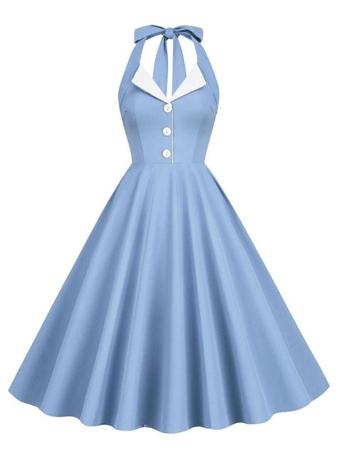 Robe Trapèze Année 60 Fleurs Rose - Louise Vintage Birthday Dresses For Women, 1950 Dress, Birthday Dress Women, Mode Retro, Ginger Dress, 1950 Fashion, Robes Vintage, Blue Summer Dresses, Button Style