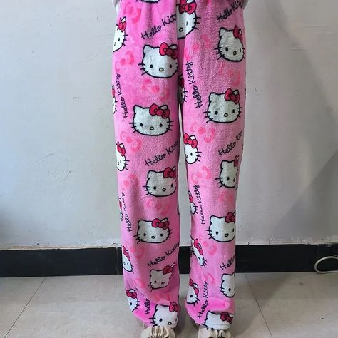 Kawaii Hello Kitty Pajama Pants Plus Size Sanrio Fleece Double Elastic Fabric Soft Trousers Women Trousers Women Casual, Sanrio Fashion, Cartoon Kitty, 00s Nostalgia, Pajamas Pants, Fleece Pajama Pants, Kawaii Sanrio, Hello Kitty Cartoon, Kawaii Stuff