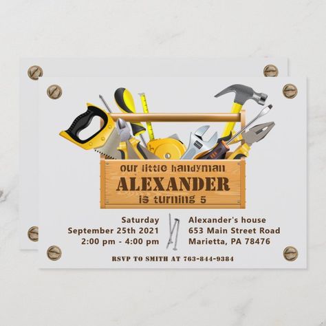 Handyman Tools and Gadgets Birthday Party Invitation.
#affiliate Handy Manny Birthday Party, Tools Birthday Party, Handyman Tools, Tools Theme, Transportation Party, Handy Manny, Mens Birthday Party, Tool Party, Construction Party