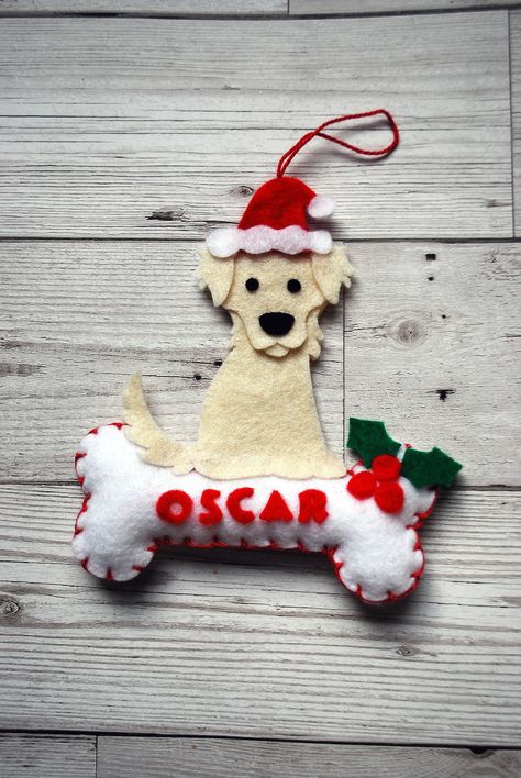 Golden Retriever Hanging Christmas Tree Decoration Felt - Etsy Australia Golden Retriever Felt Ornament, Felt Golden Retriever, Felt Lettering, Golden Retriever Ornament, Felt Dog Ornament, Felt Toys Diy, Golden Retriever Christmas, Dogs Name, Felt Crafts Diy