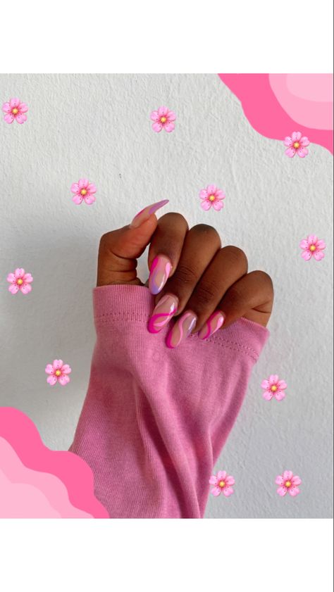 Pink swirls, pink and purple swirl acrylic nails , nail aesthetic, pink nail inspo, swirlies nail inspo, almond swirl nail inspo Swirlies Nails, Almond Shaped Nails Pink, Swirl Acrylic Nails, Nail Inspo Almond, Pink Nail Inspo, Rounded Acrylic Nails, Swirl Nail, Sleek Jewelry, Almond Shaped Nails