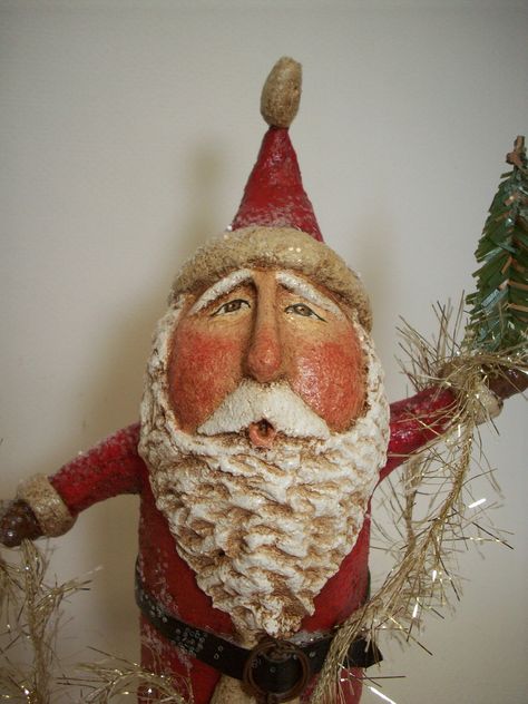 Swedish Santa Claus, Paper Mache Santa Claus Diy, Clay Santa, Paper Mache Santa, Primitive Santas, Folk Art Santa, Paper Clay Art, Paper Mache Christmas, Santa Collection