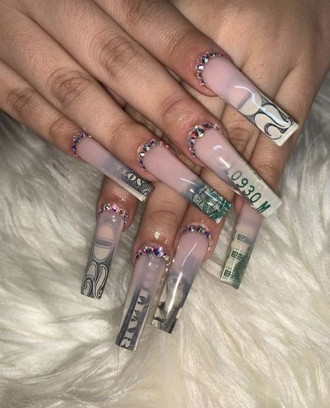 Money Nails, Spring Nail Designs, Diy Acrylic Nails, Glamour Nails, Colored Acrylic Nails, Girly Acrylic Nails, Dope Nail Designs, Long Acrylic Nails Coffin, Exotic Nails