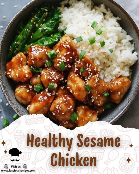 Sesame Chicken Recipe Healthy, Sesame Ginger Chicken, Sesame Recipes, Healthy Sesame Chicken, Chicken Recipe Healthy, Sesame Chicken Recipe, Sesame Ginger, Ginger Chicken, Sesame Chicken