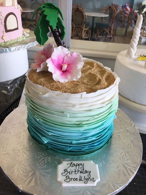 Hawaiian Birthday Cakes, Tropical Birthday Cake, What Did I Do Wrong, Summer Birthday Cake, Beach Birthday Cake, Speeding Car, Birthday Cake Decorating Ideas, Beach Cake, Ocean Cakes