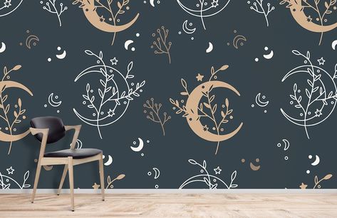 Moon Phase Wallpaper, Mystic Pattern, Whimsical Celestial, Celestial Floral, Modern Vintage Art, Blackboard Wall, Scandinavian Mid Century Modern, Celestial Sun, Brick And Wood