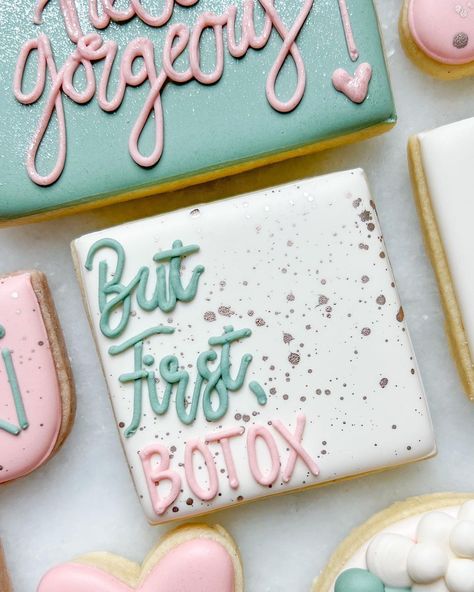 Hello Gorgeous!! I had so much fun making these for the @vitahlmed grand opening! #botoxcookies #grandopening #butfirstbotox #spacookies… | Instagram Grand Opening Party Ideas Food, Boutique Grand Opening Ideas, Salon Opening Party Ideas, Salon Grand Opening Ideas, Grand Opening Ideas, Spa Cookies, Salon Openings, Salon Party, Grand Opening Party