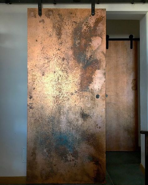 Copper Interior Design, Industrial Barn Door, Copper Interior, Interior Design Per La Casa, Rustic Barn Door, Industrial House, Barn House, تصميم داخلي, Door Design