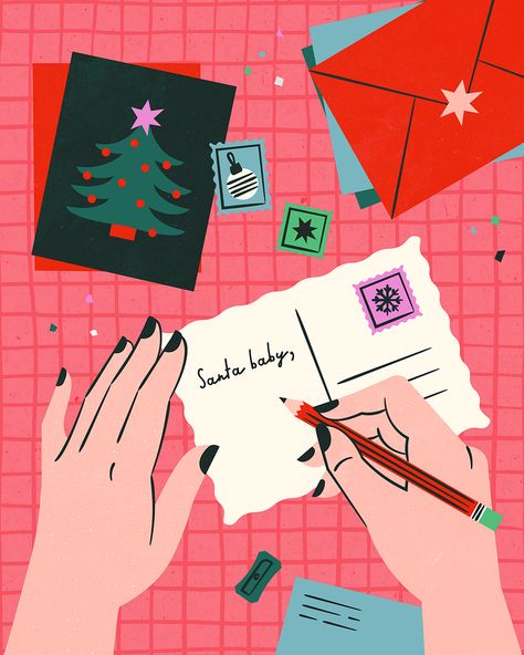 Shelby Warwood, Mail Illustration, Christmas Illustration Design, Christmas Graphic Design, Christmas Card Illustration, New Year Illustration, Christmas Mail, Stamp Logo, Christmas Typography