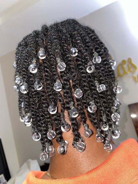 #naturalhairwithbeads Natural Twist With Beads, Short Hair With Beads, Natural Hair Twists With Beads, Natural Hair With Beads, Hair With Beads, Short Twists Natural Hair, Cornrow Hairstyles For School, Beaded Braids, Hairstyles With Beads