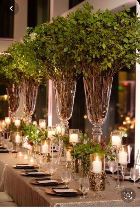 Wedding centerpiece Winter Wedding Centerpieces, Tall Wedding Centerpieces, Elegant Entertaining, Wedding Floral Centerpieces, Tall Centerpieces, Long Table, Entertaining Ideas, Greenery Wedding, Wedding Deco