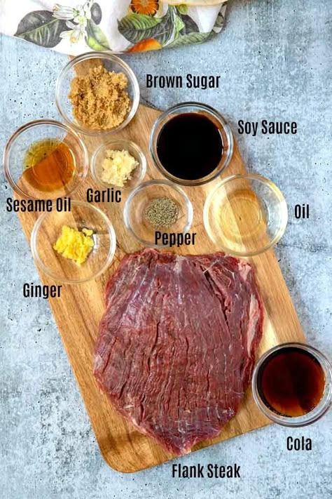 Korean Grilled Flank Steak with Asian Chimichurri | Lemon Blossoms Asian Flank Steak, Sizzle Steak Recipes, Marinade Flank Steak, Steak Dinners, Skirt Steak Recipes, Flank Steak Recipes, Steak Tips, Teriyaki Marinade, Grilled Flank Steak