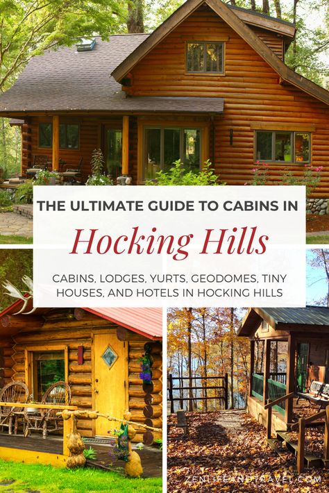 This is the ULTIMATE guide to Hocking Hills cabin rentals. This guide will help you choose which Hocking Hills cabin to rent and includes lots of different options: romantic cabins for 2, pet-friendly cabins, cabins with hot tubs and pools, cabins for large groups, and more. Plus, I'll show you some unique options in Hocking Hills including yurts, geodomes, and tiny houses. Save this guide so you know where to stay the next time you visit Hocking Hills State Park in Logan, Ohio (USA)! Hocking Hills Ohio Restaurants, Hocking Hills With Kids, Whispering Cave Hocking Hills, Hocking Hills State Park Ohio, Hocking Hills Ohio Cabins, Airbnb Cabin, Hocking Hills Cabins, Logan Ohio, Ohio Destinations