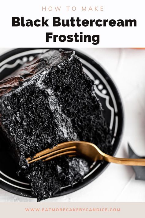 No Dye Black Frosting, Black Cocoa Frosting, Easy Black Velvet Cake Recipe, Black Chocolate Ganache Frosting, Black Chocolate Buttercream Frosting, Black Frosting Recipe, Black Halloween Cake Ideas, Purple Cake Recipe, How To Make Black Buttercream Frosting