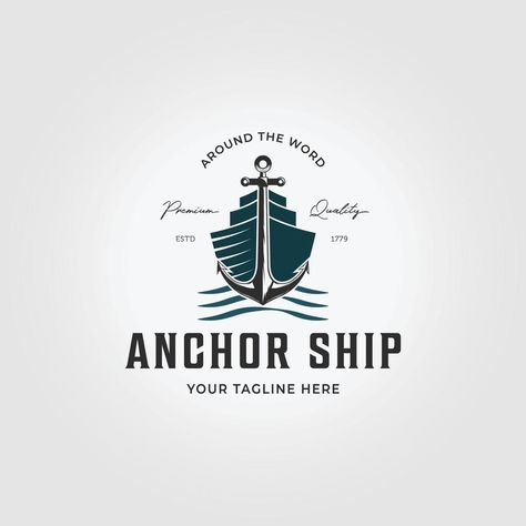 Vintage Retro Anchor Ship Logo Icon Vector Illustration Design. Bay Ferry Concept with Nautical and Atlantic. Hipster Wave and Traveling Anchor Logo Design, Logistics Logo, Anchor Icon, Freight Transport, Anchor Logo, Church Logo, Business Card Design Creative, Album Art Design, Ship Logo